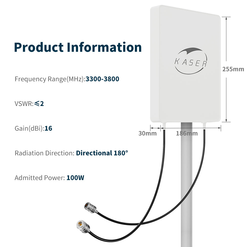KASER 5G-Antenne, externes Panel Mimo N78, 3300–3800 MHz, Verstärkung bis zu 15 dBi, 10 m Kabel – V4